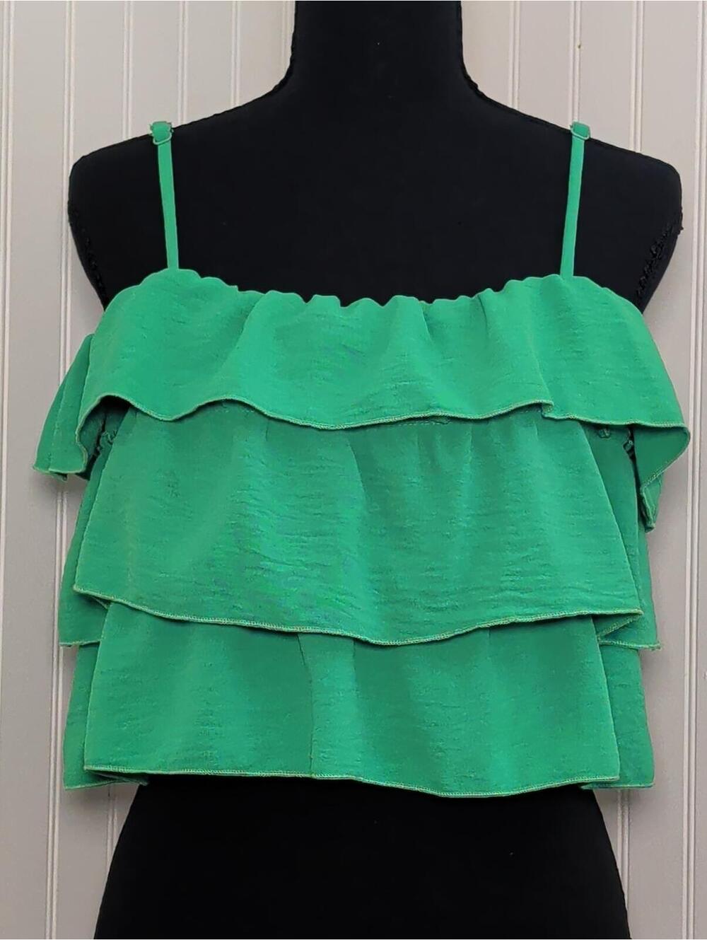 Altar'd State Green Tiered Ruffle Crop Top Size M